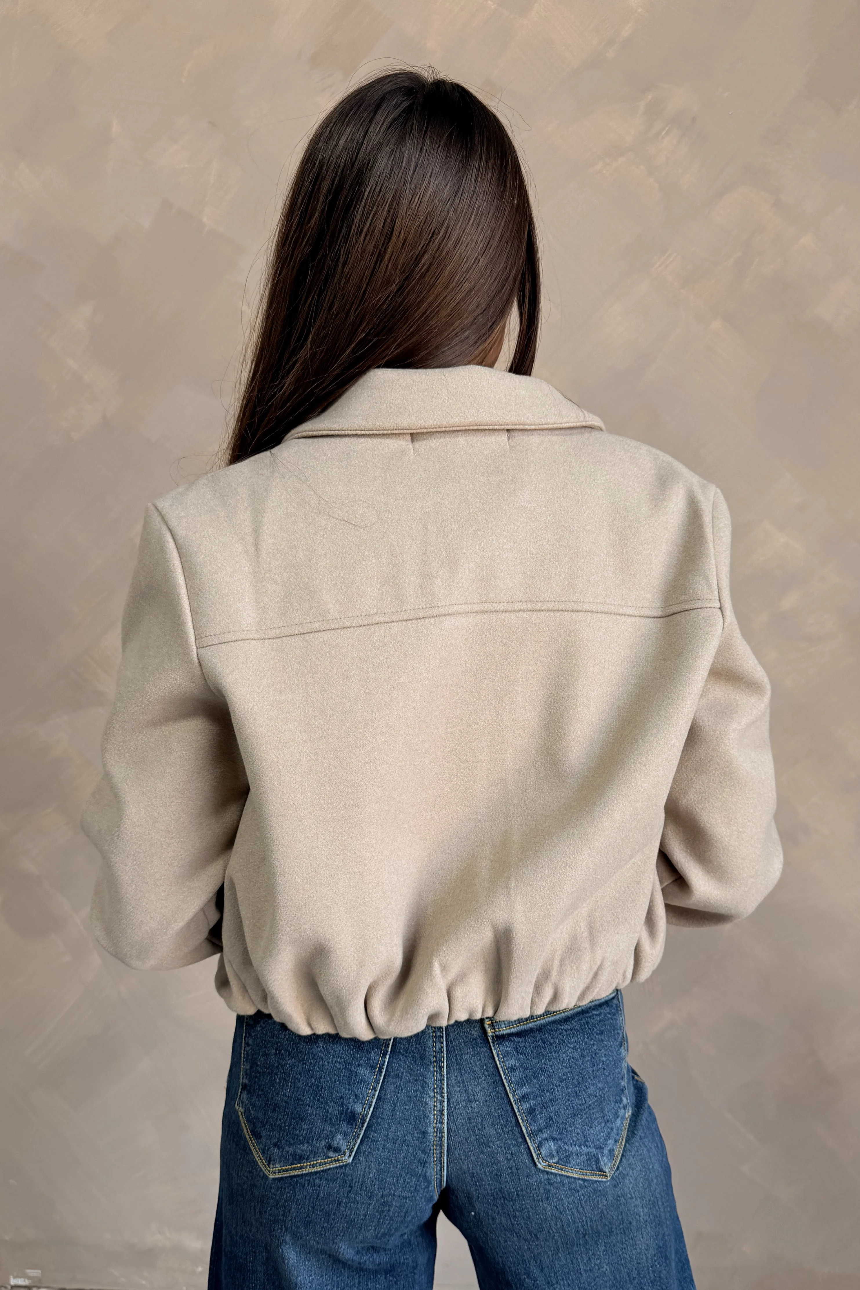 Rosalind Beige Zip-Up Bomber Jacket - Image 6