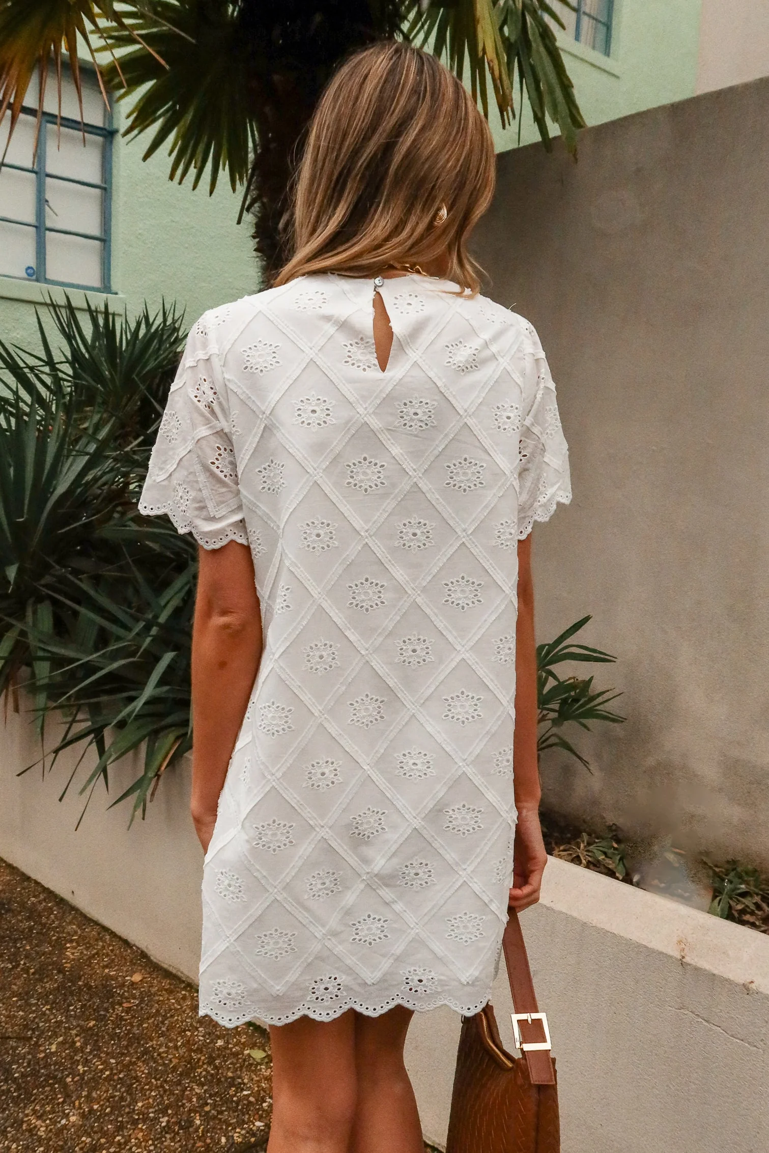 Rosaline White Eyelet Mini Dress - Image 5