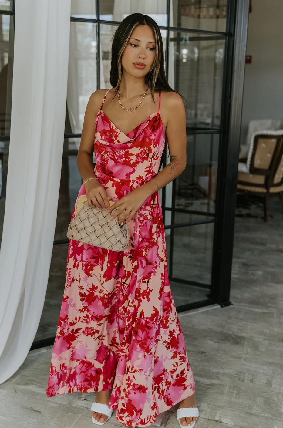 Roselyn Pink & Red Floral Maxi Dress - Image 3
