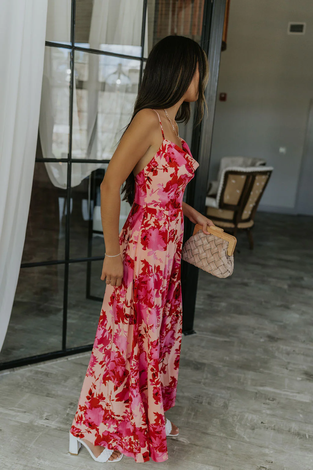 Roselyn Pink & Red Floral Maxi Dress - Image 4
