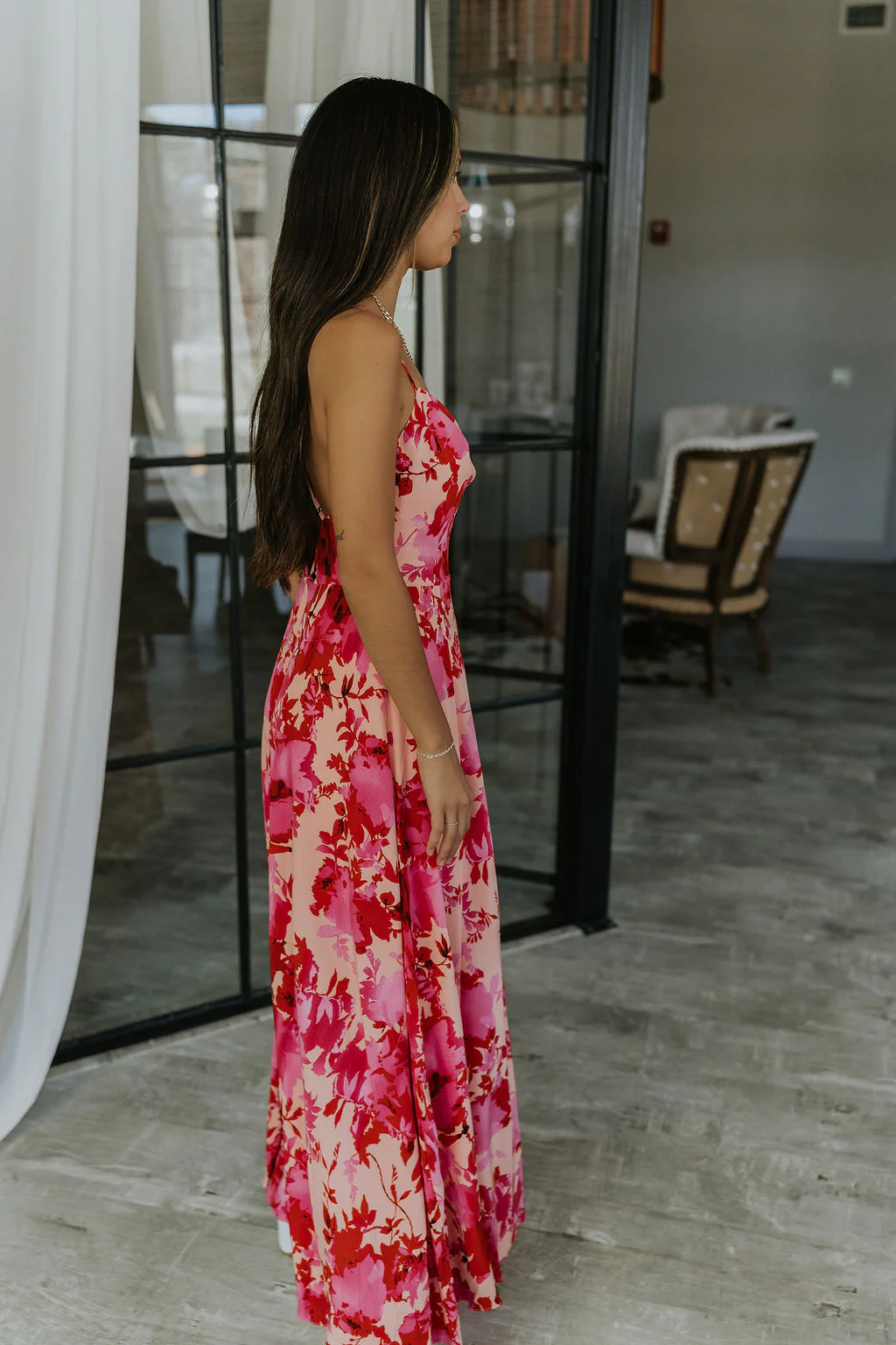 Roselyn Pink & Red Floral Maxi Dress - Image 5