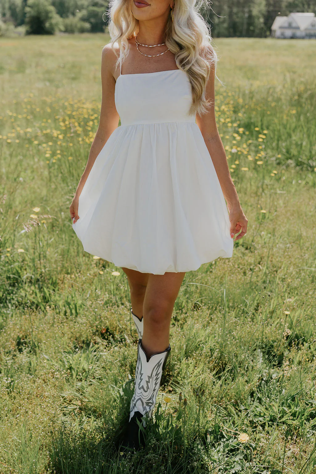 Rosemary White Bubble Hem Mini Dress - Image 2