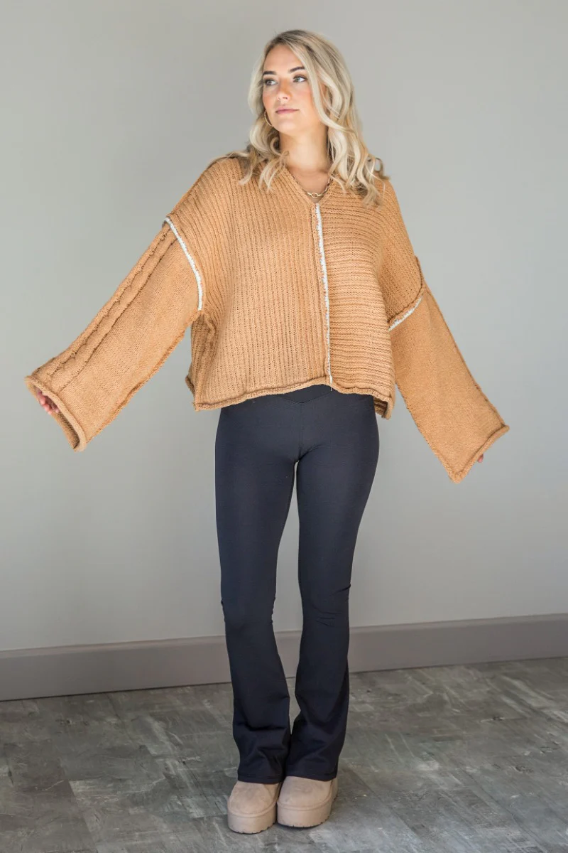 Rowan Camel Hooded Chenille Sweater - Image 2
