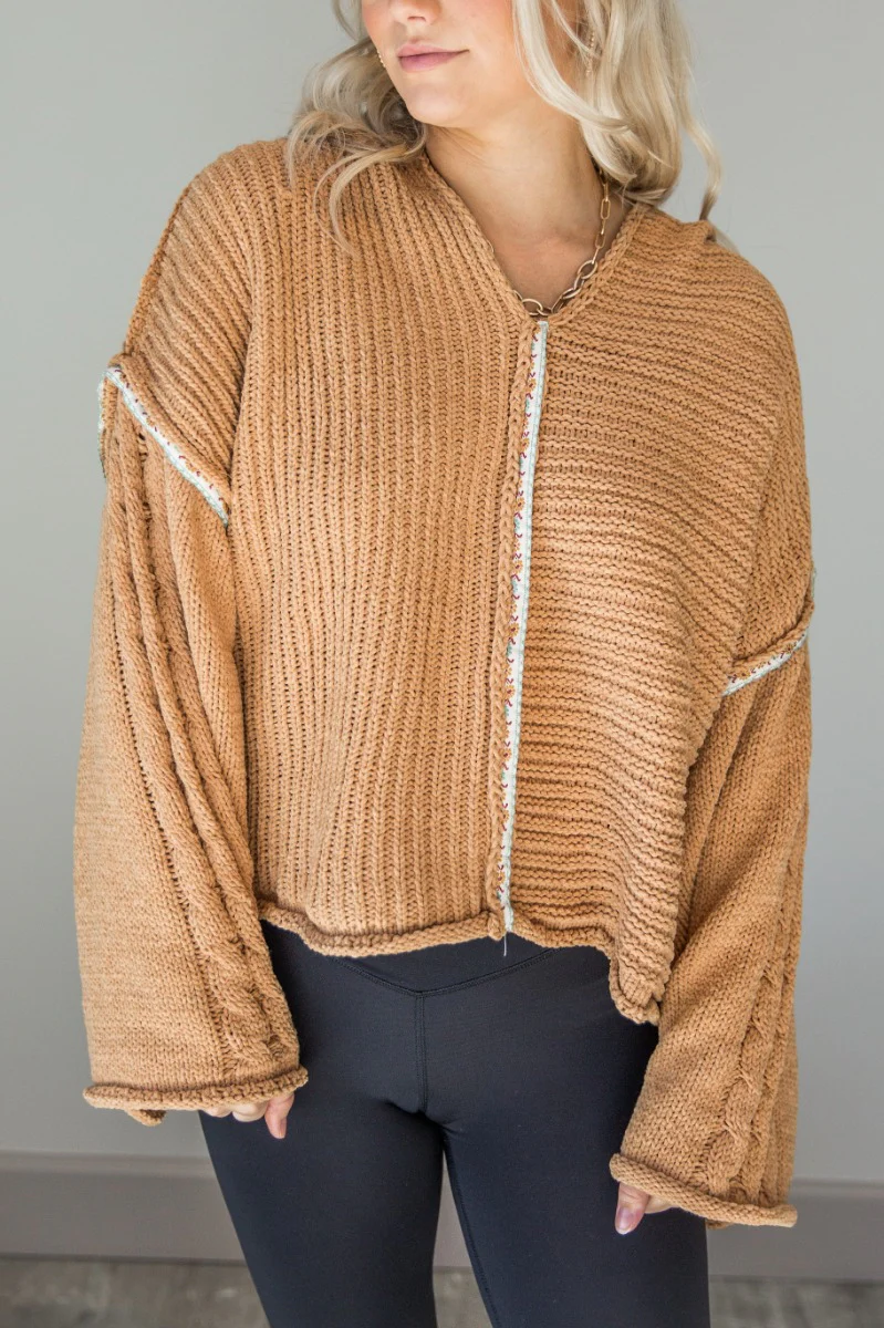 Rowan Camel Hooded Chenille Sweater - Image 3
