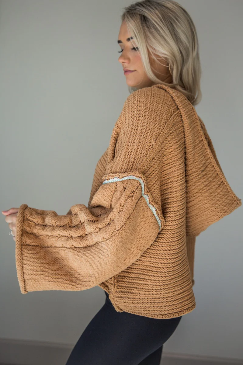 Rowan Camel Hooded Chenille Sweater - Image 5