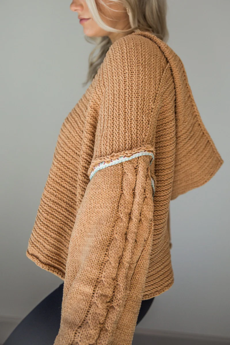 Rowan Camel Hooded Chenille Sweater - Image 6
