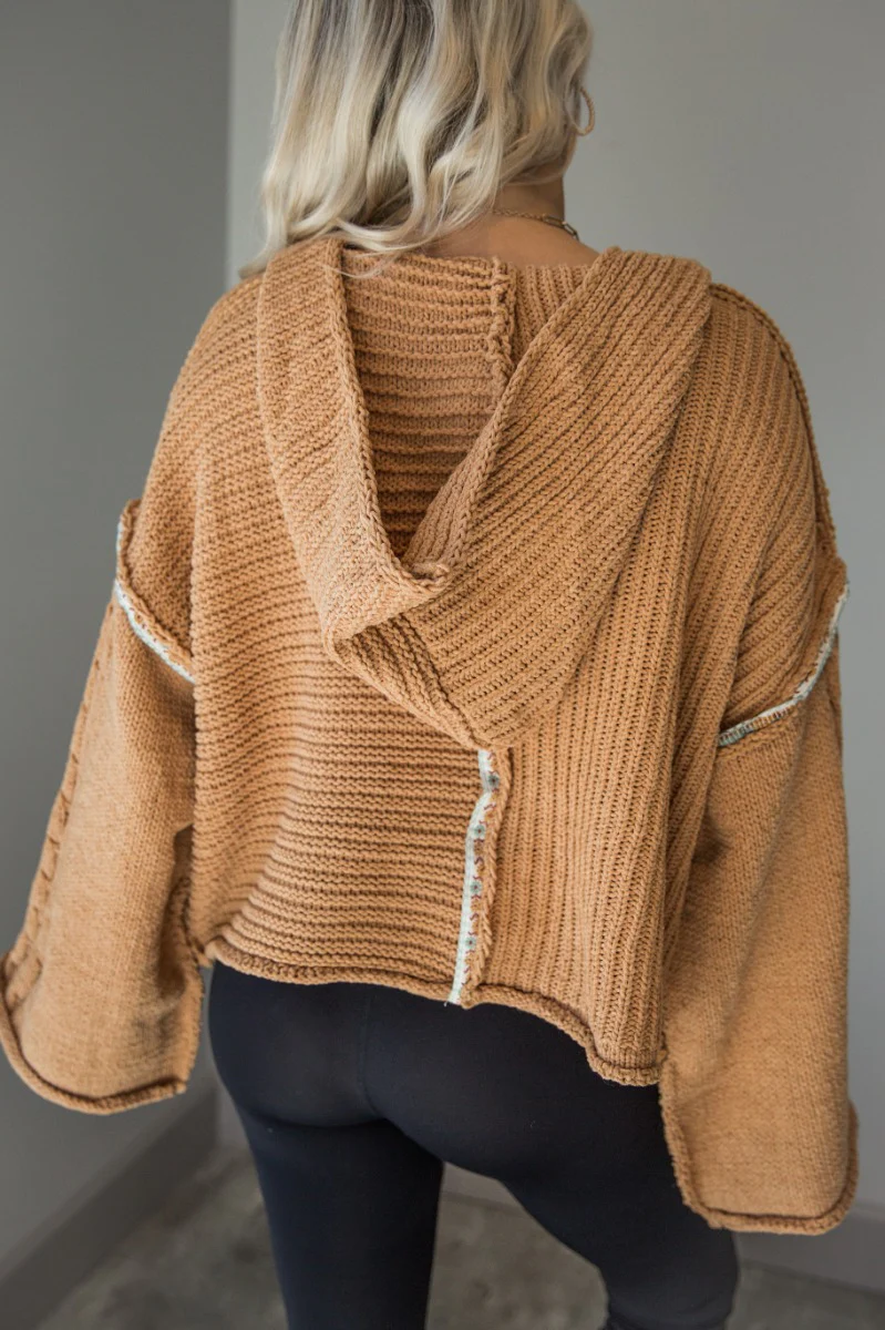 Rowan Camel Hooded Chenille Sweater - Image 7