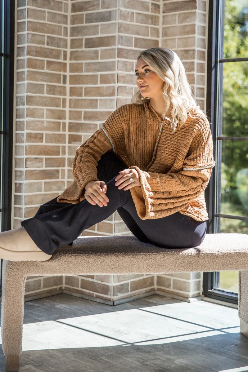 Rowan Camel Hooded Chenille Sweater - Image 9