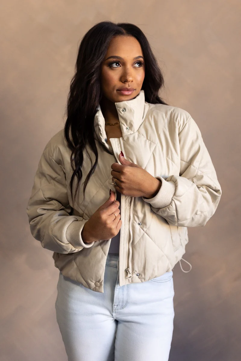 Rowan Cream Faux Leather Long Sleeve Jacket - Image 5