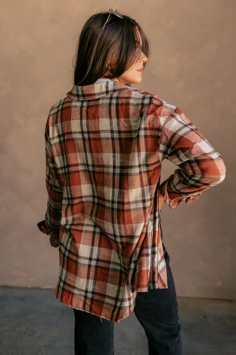 Rowan Rust Multi Plaid Button Up Long Sleeve Top - Image 8