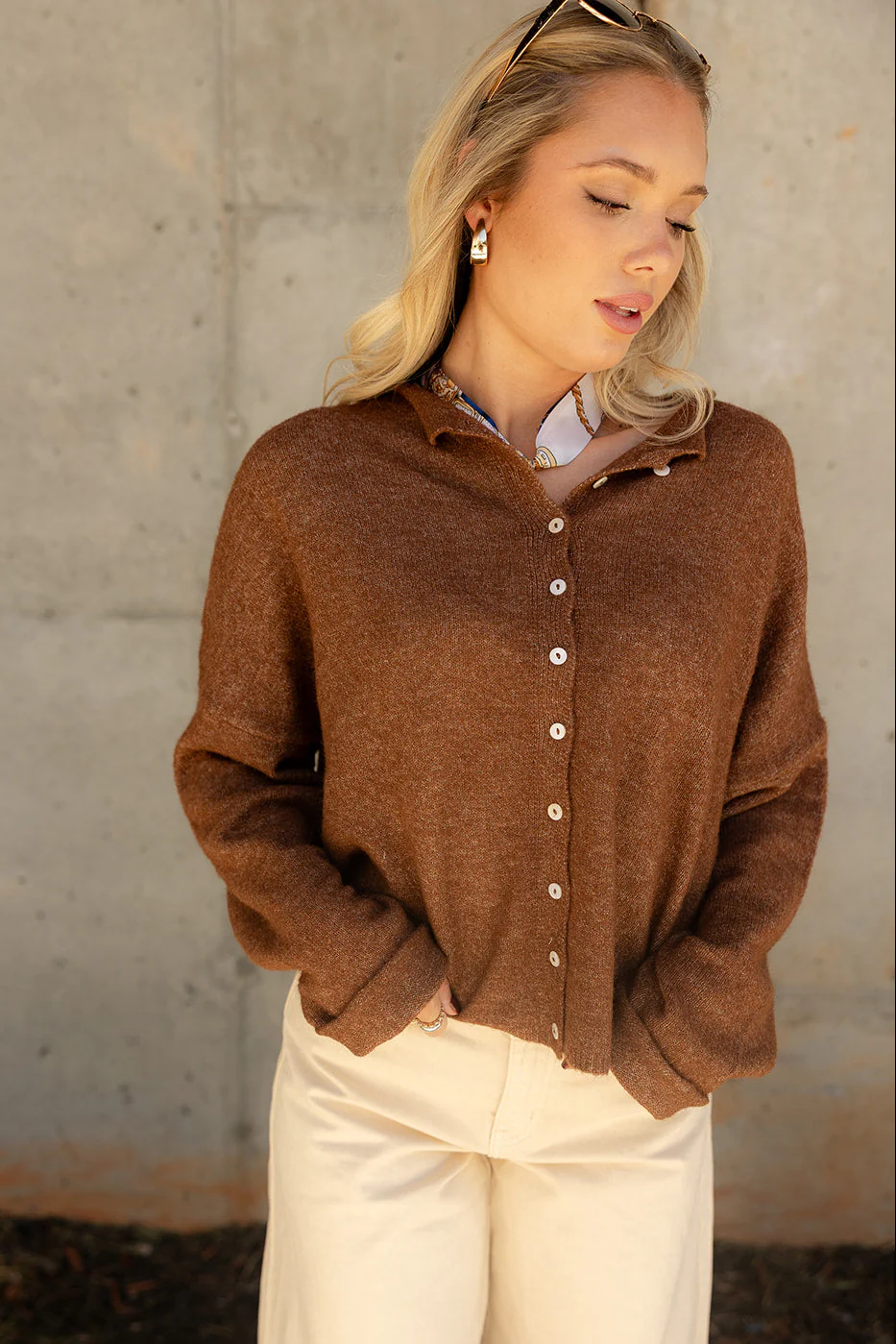 Rowyn Brown Button-Up Knit Cardigan - Image 2