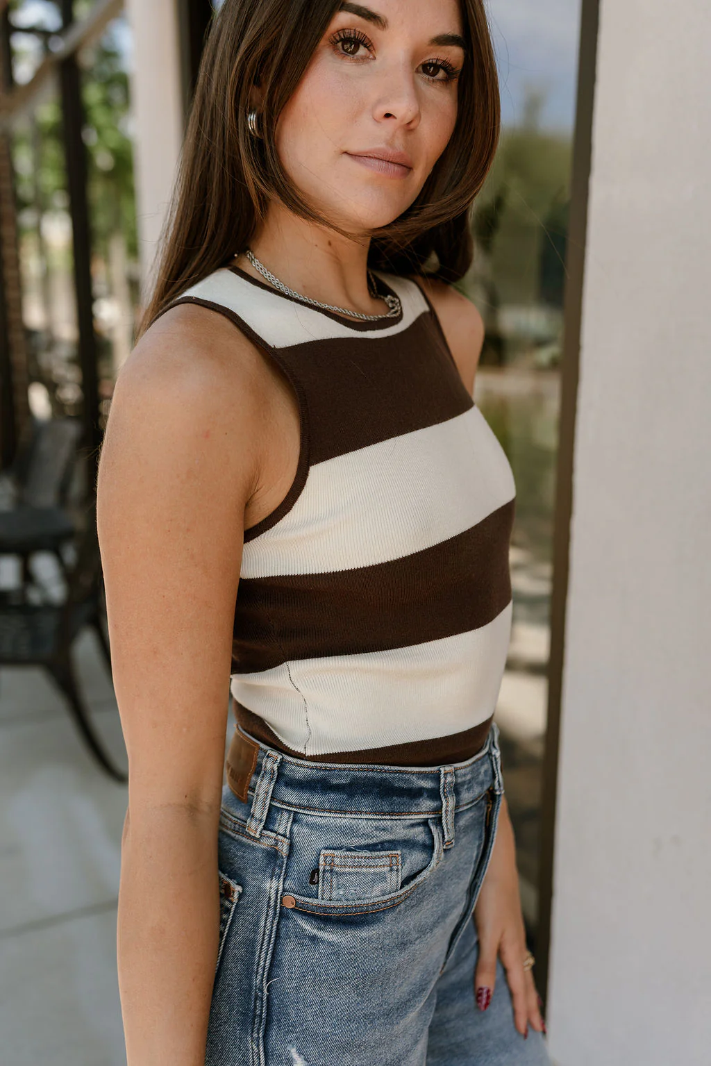 Rowyn Brown & Cream Stripe Knit Bodysuit - Image 6