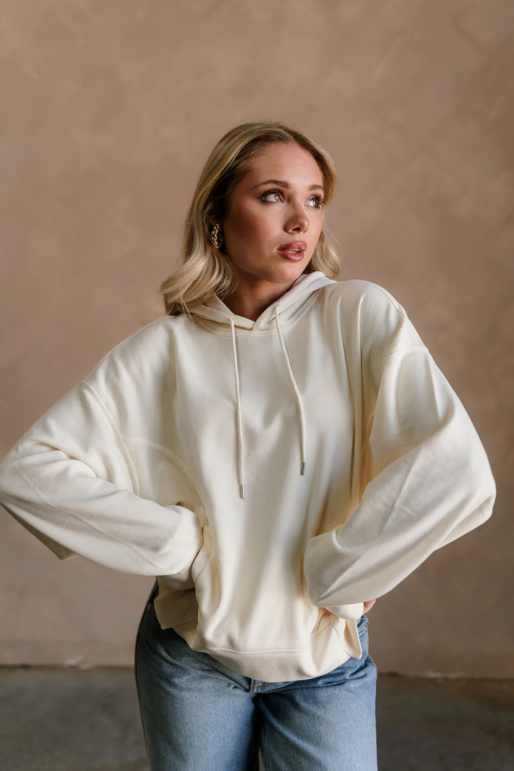 Rowyn Cream Hoodie Sweatshirt - Image 2