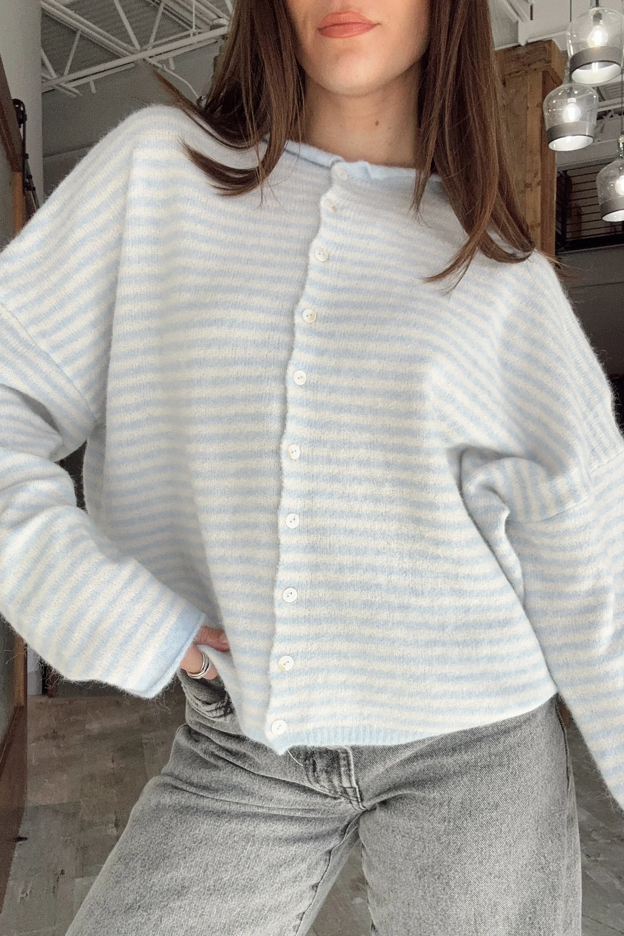 Rowyn Light Blue & Cream Stripe Cardigan