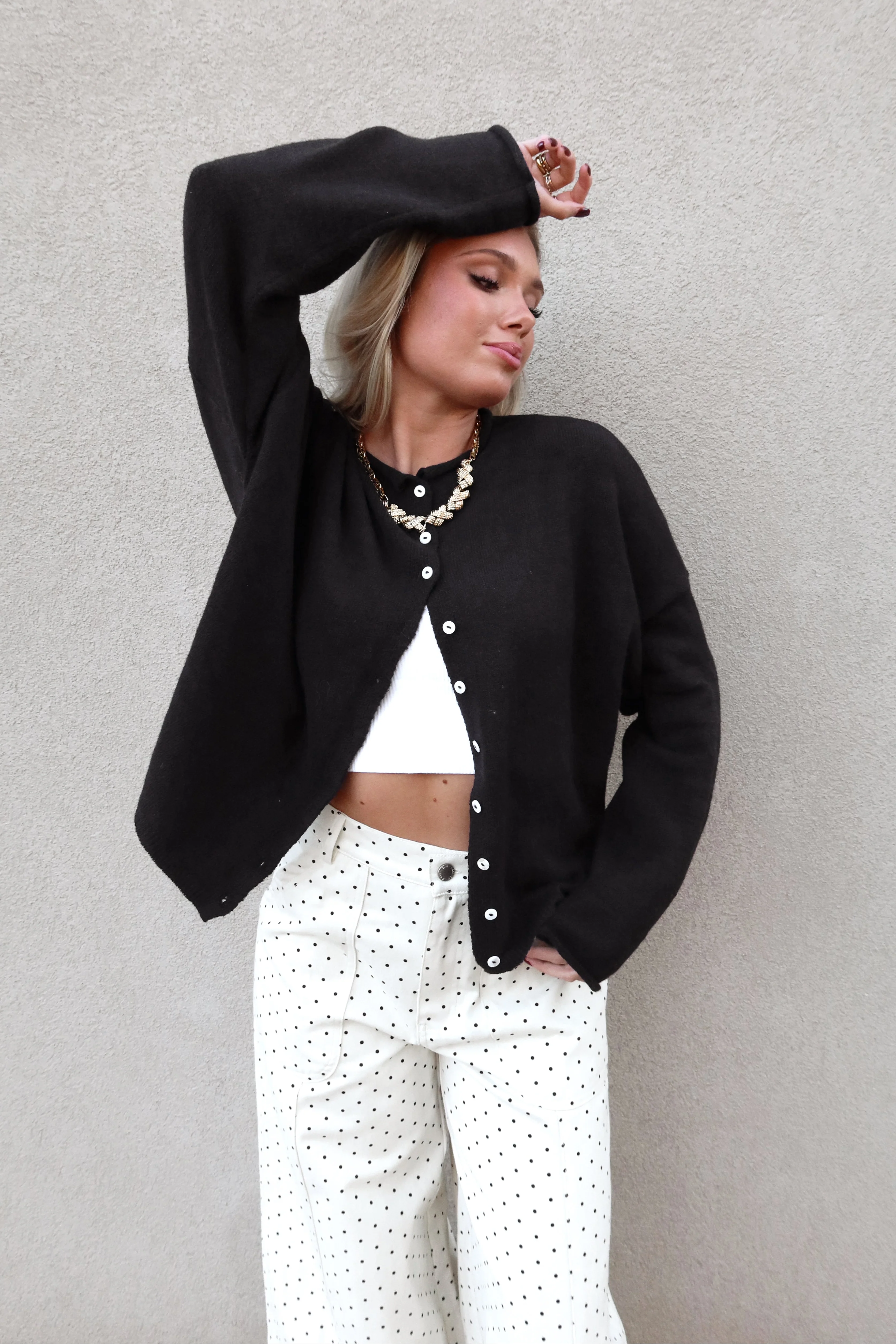 Rowyn Navy Button-Up Knit Cardigan