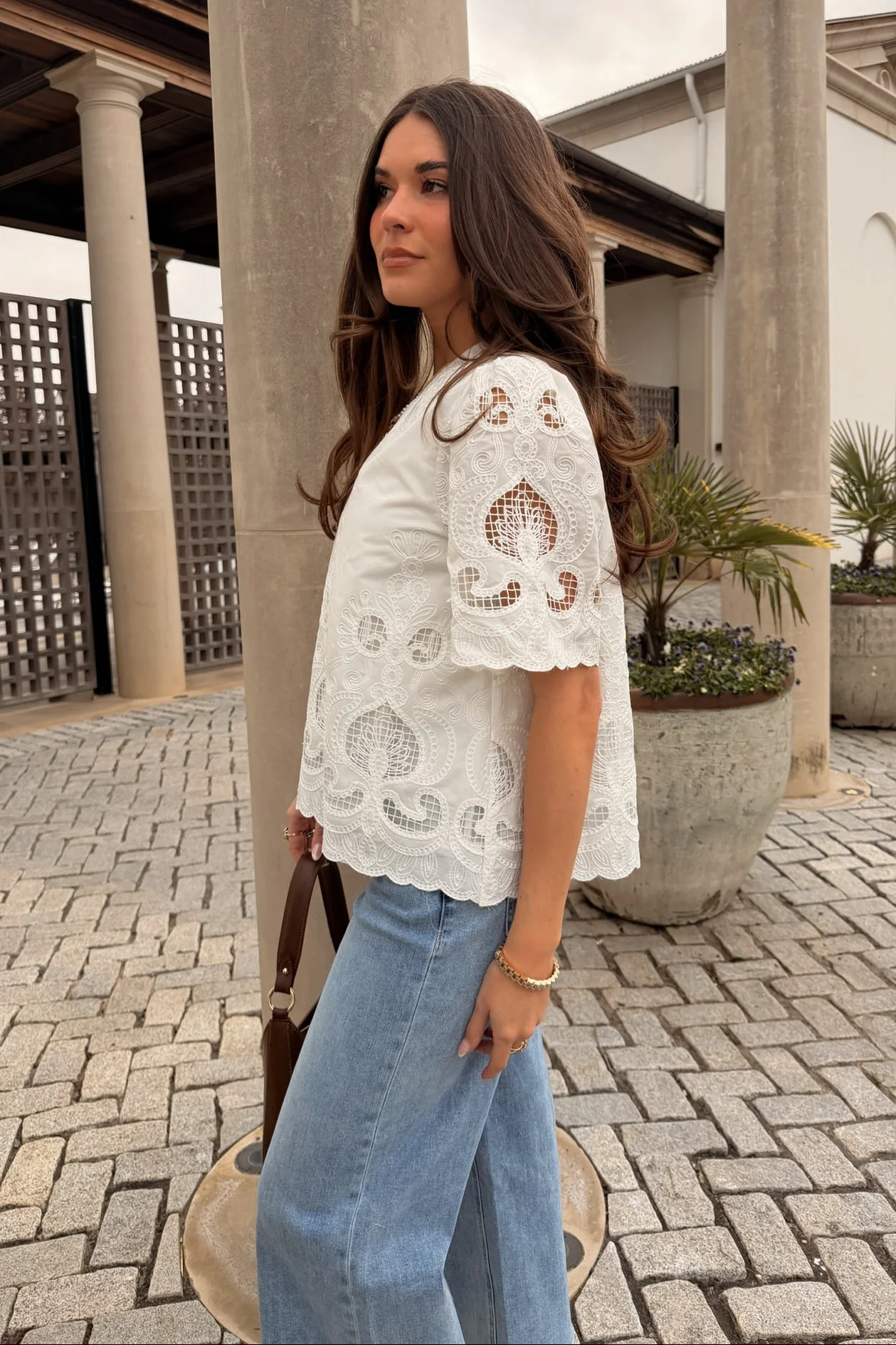 Rowyn White Eyelet Stitch Scallop Top - Image 3