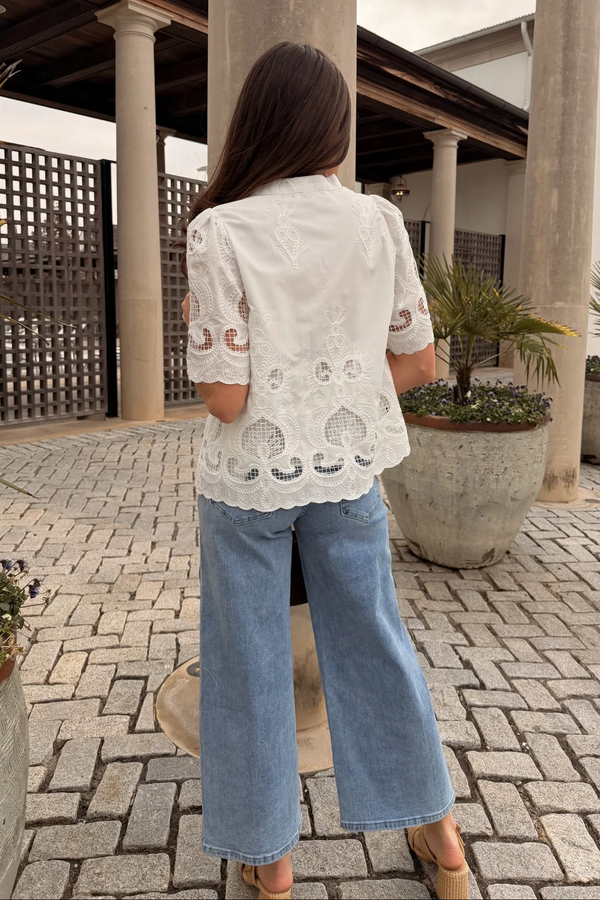 Rowyn White Eyelet Stitch Scallop Top - Image 4