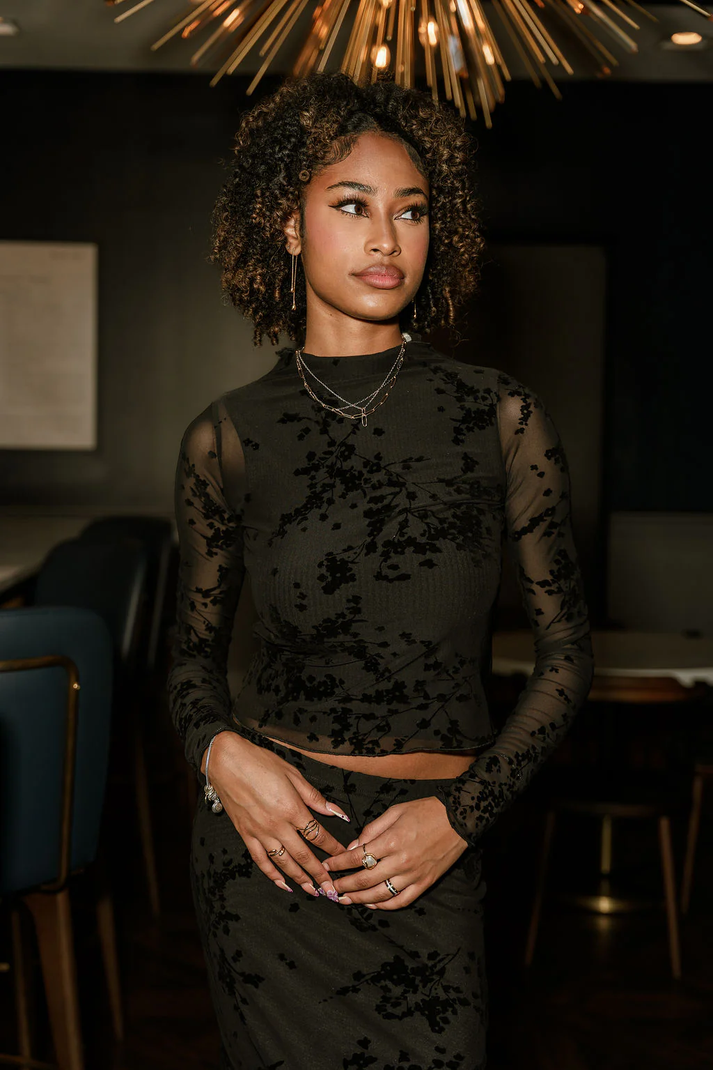 Roxanna Black Floral Mesh Long Sleeve Top - Image 2