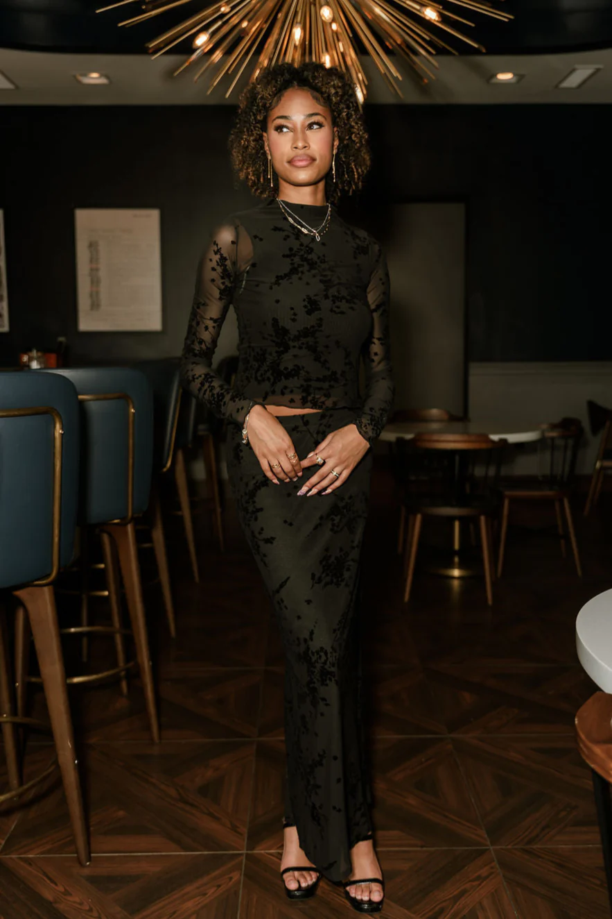 Roxanna Black Floral Mesh Long Sleeve Top - Image 3