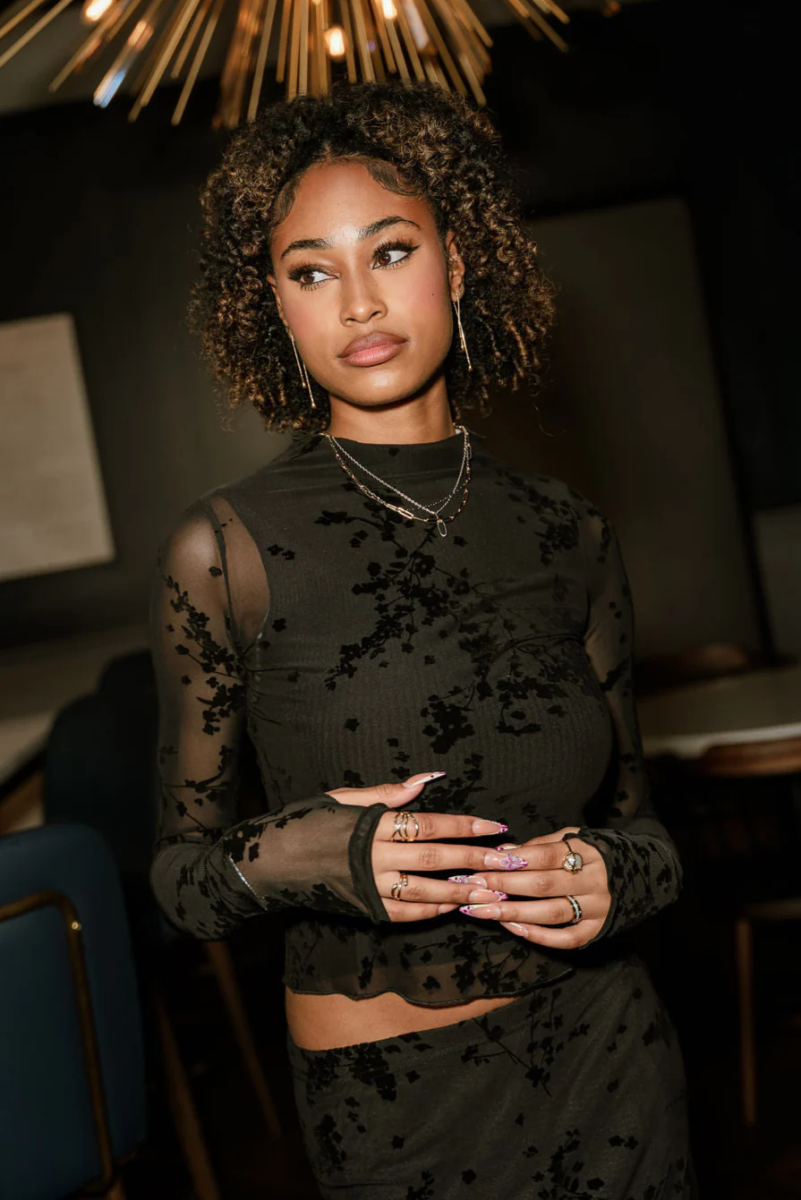 Roxanna Black Floral Mesh Long Sleeve Top - Image 4