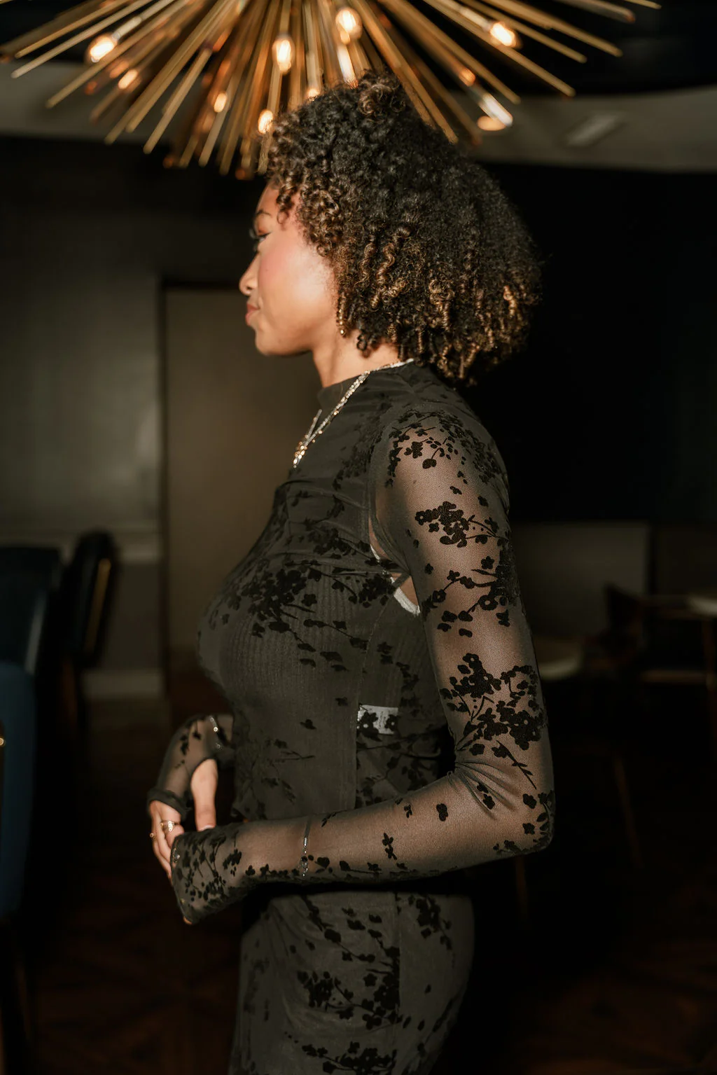 Roxanna Black Floral Mesh Long Sleeve Top - Image 5