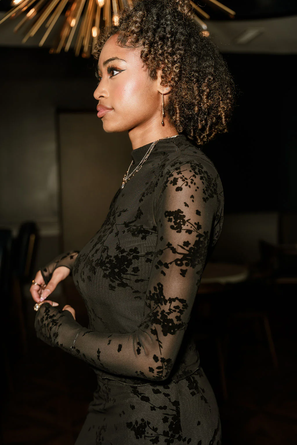 Roxanna Black Floral Mesh Long Sleeve Top - Image 6