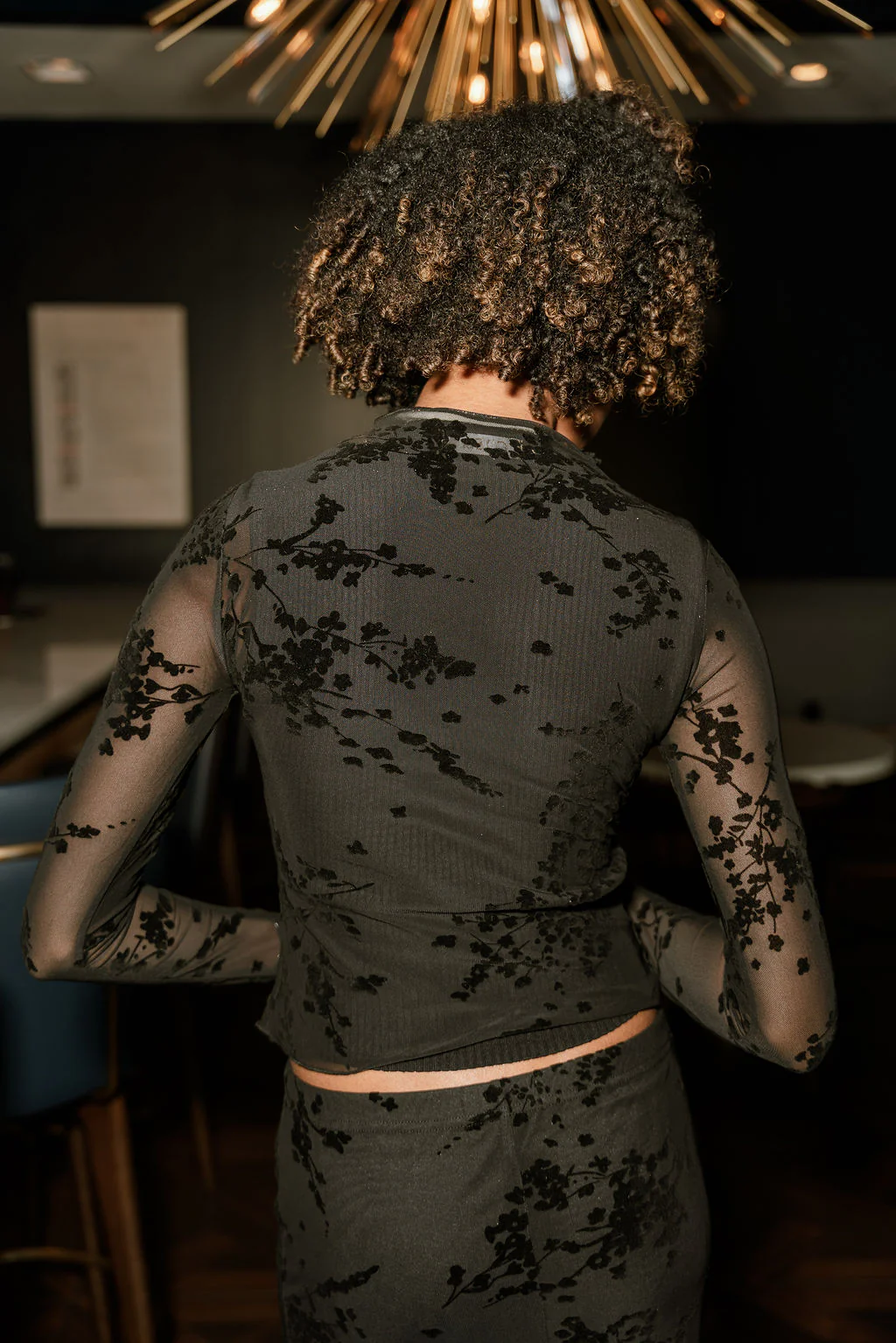 Roxanna Black Floral Mesh Long Sleeve Top - Image 7
