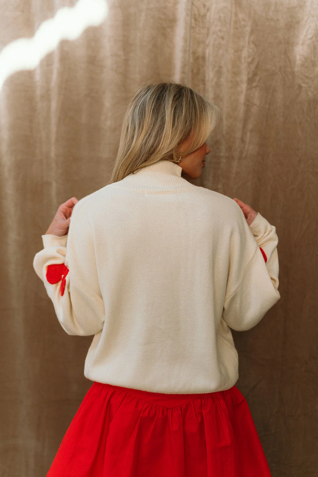 Ruby Red & Cream Hearts Long Sleeve Sweater - Image 11