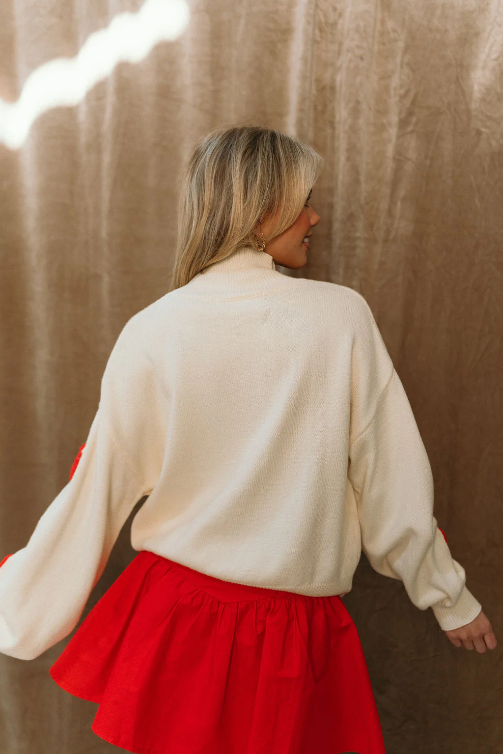 Ruby Red & Cream Hearts Long Sleeve Sweater - Image 4