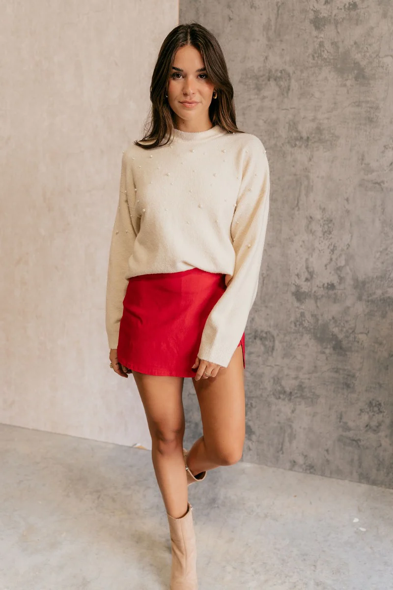 Ruby Red Slit Detail Mini Skort - Image 2