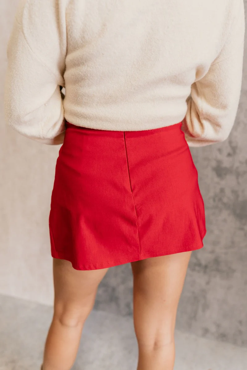Ruby Red Slit Detail Mini Skort - Image 5