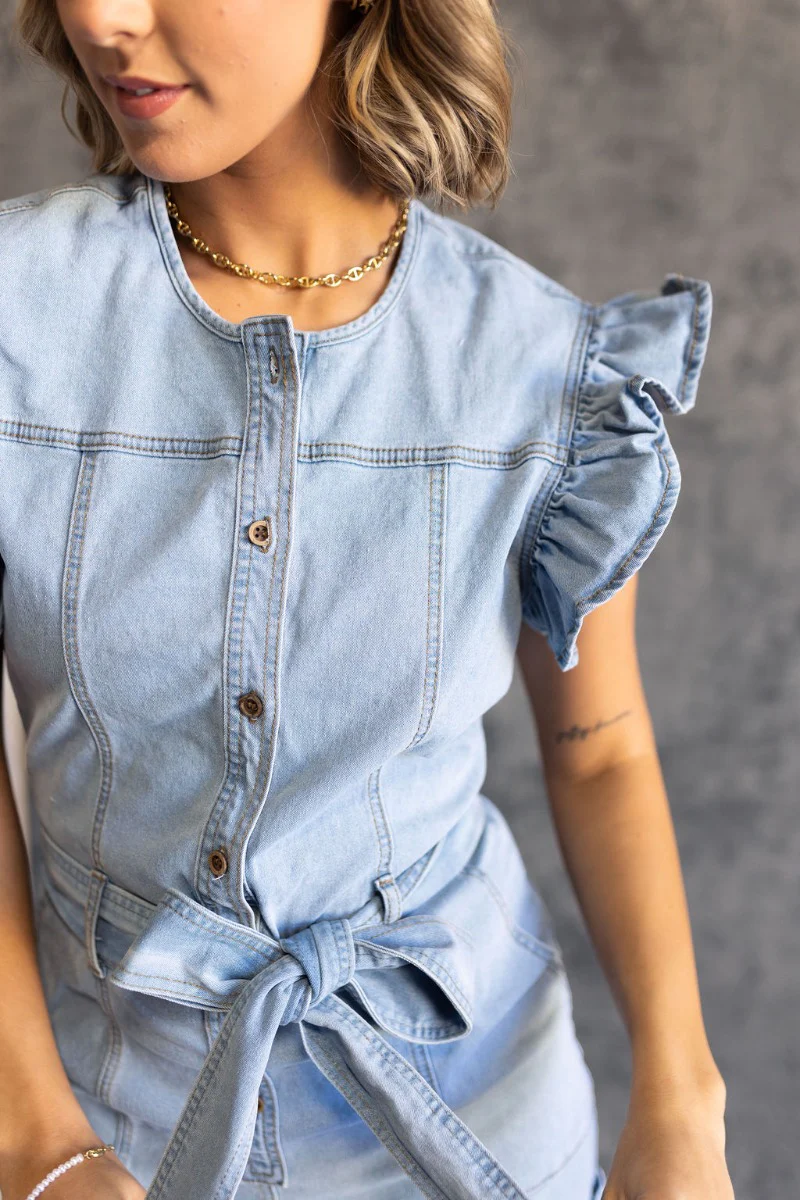 Ruth Light Denim Ruffle Short Sleeve Romper - Image 4