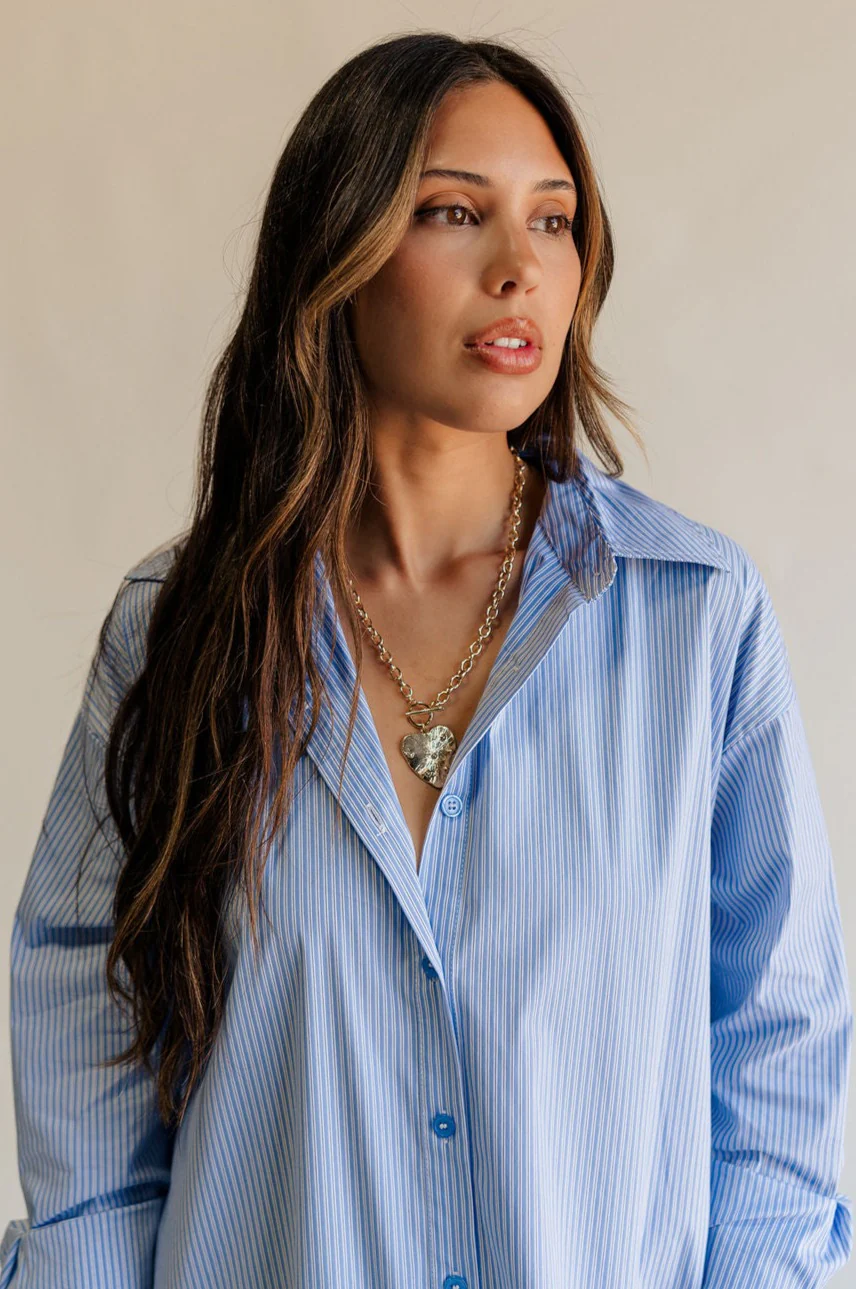 Ryan Blue and White Stripe Button-Up Midi Dress - Image 3