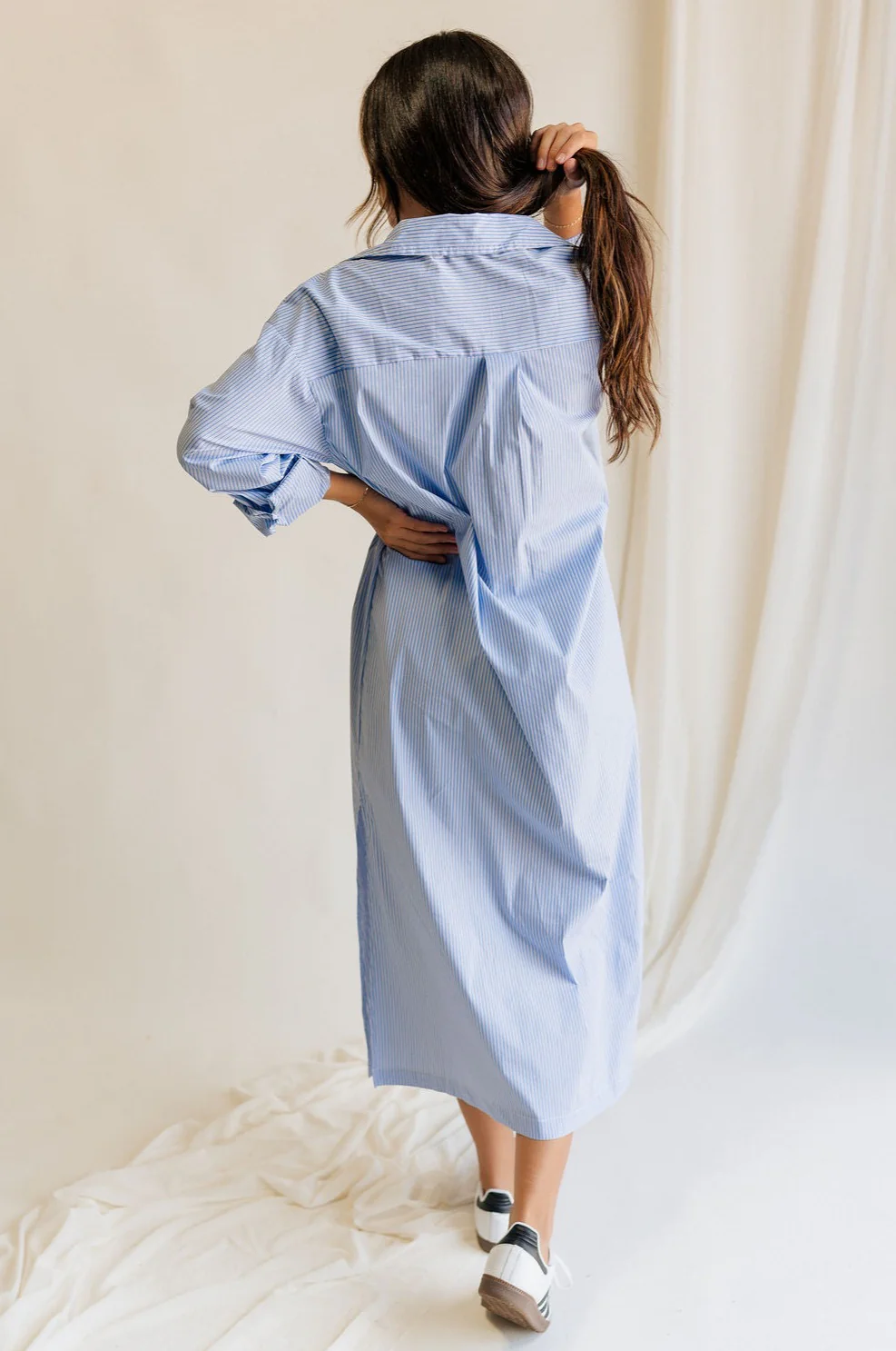Ryan Blue and White Stripe Button-Up Midi Dress - Image 5