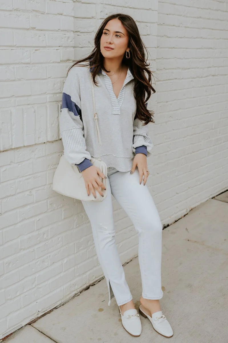 Rylan Grey & Navy Color Block Sweatshirt - Image 2