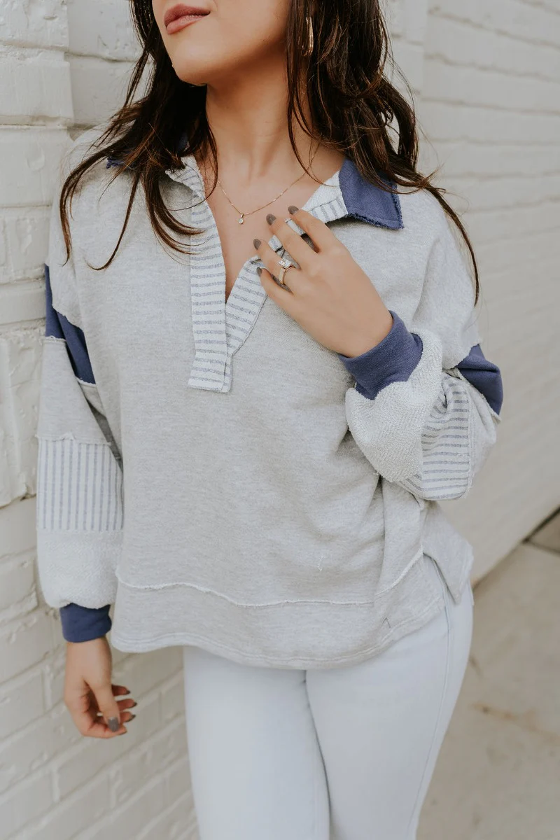 Rylan Grey & Navy Color Block Sweatshirt - Image 3