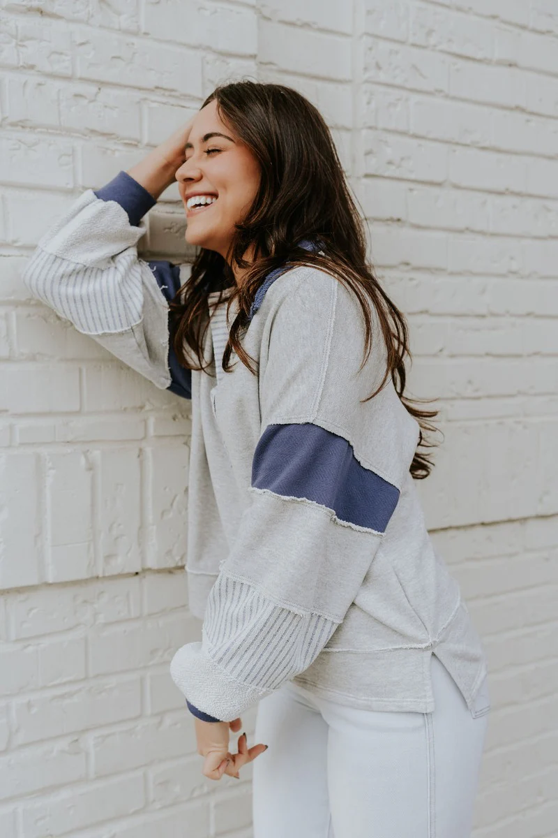 Rylan Grey & Navy Color Block Sweatshirt - Image 4