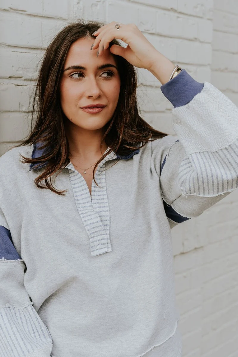 Rylan Grey & Navy Color Block Sweatshirt - Image 5