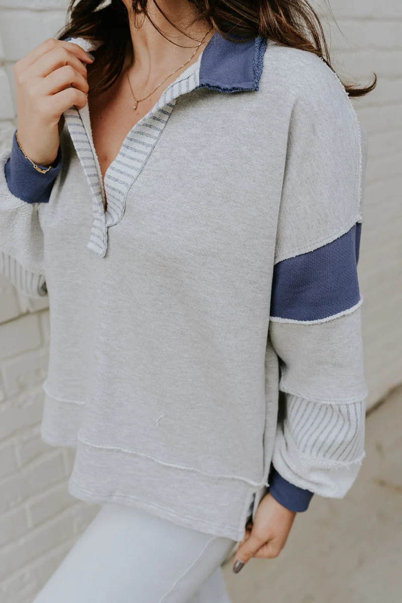 Rylan Grey & Navy Color Block Sweatshirt - Image 6