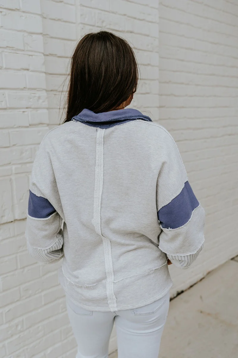Rylan Grey & Navy Color Block Sweatshirt - Image 7