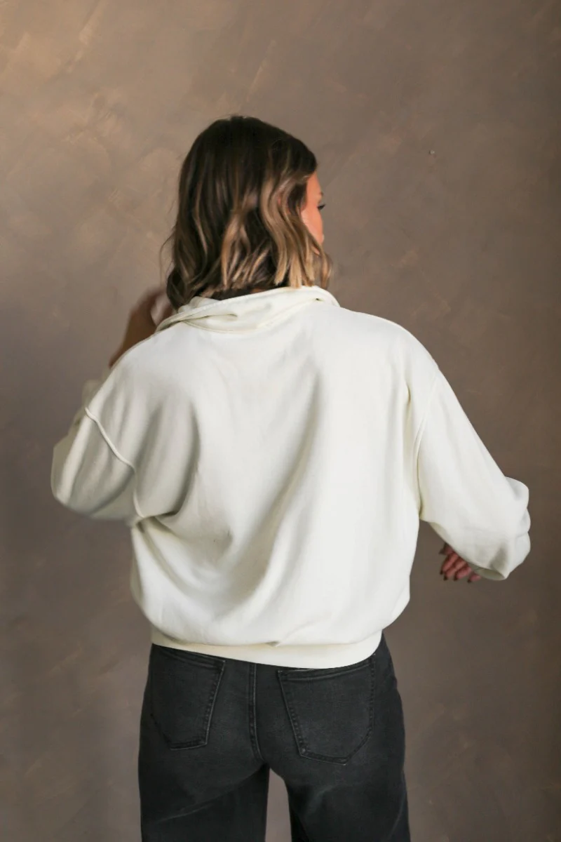 Rylee Cream Quarter Zip Up Sweatshirt - Image 3