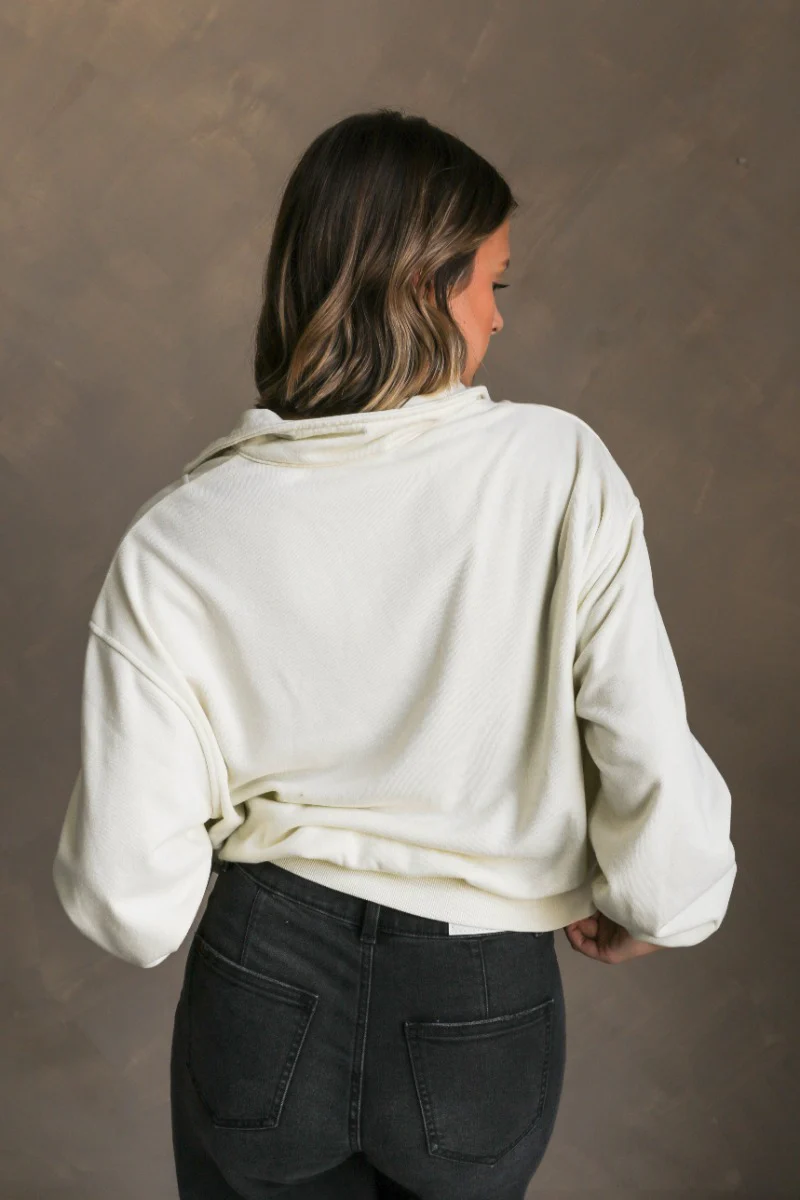 Rylee Cream Quarter Zip Up Sweatshirt - Image 4