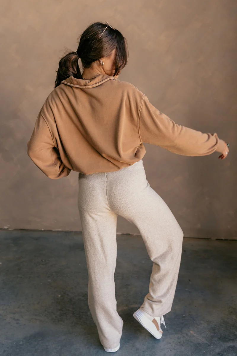 Rylee Pale Brown Quarter Zip Up Sweatshirt - Image 10