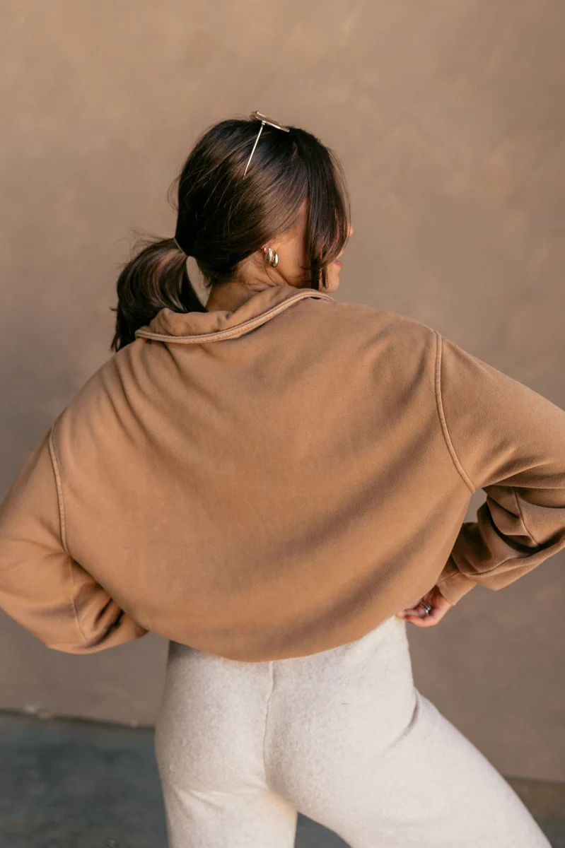 Rylee Pale Brown Quarter Zip Up Sweatshirt - Image 9