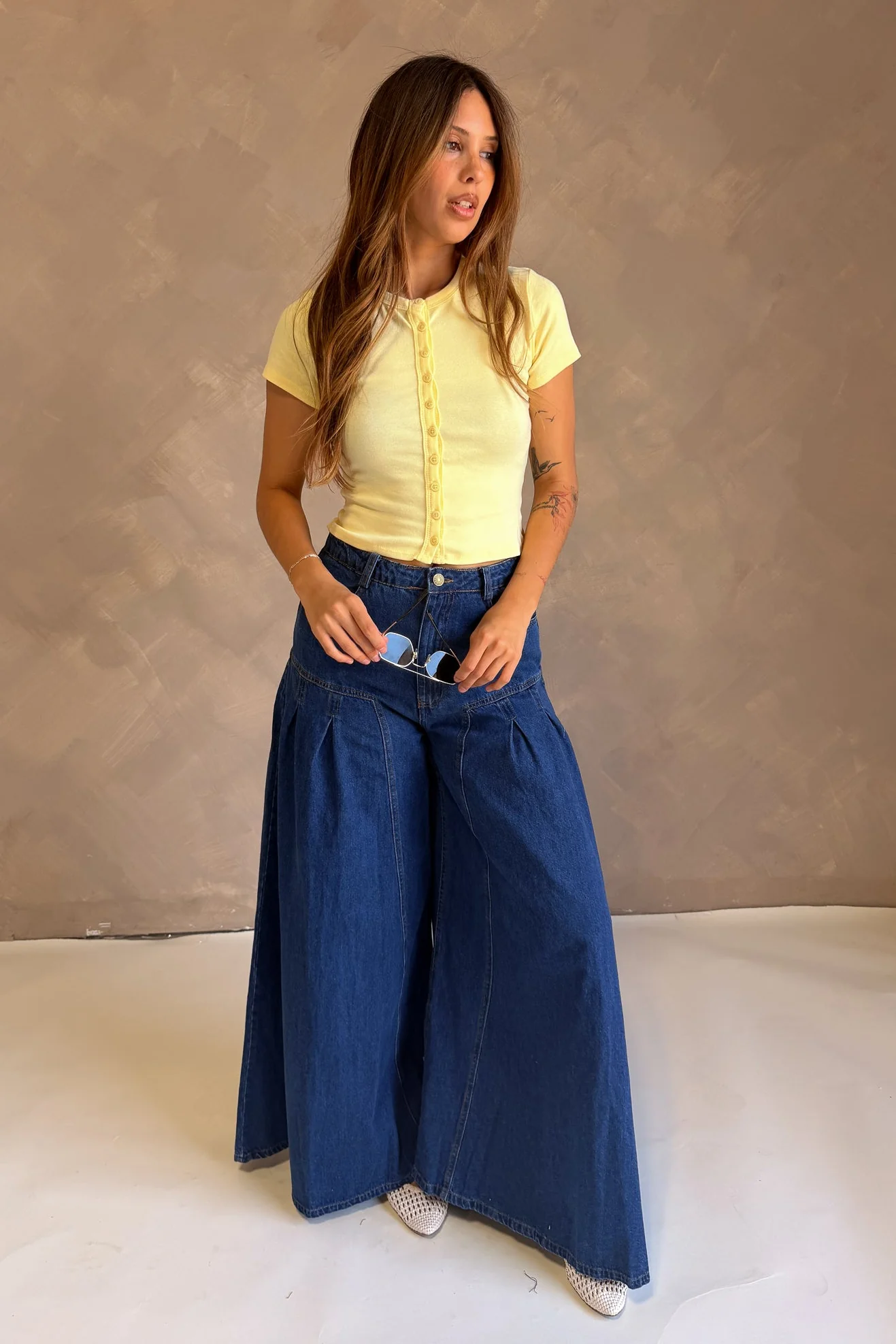Rylee Pale Yellow Front Button-Up Top