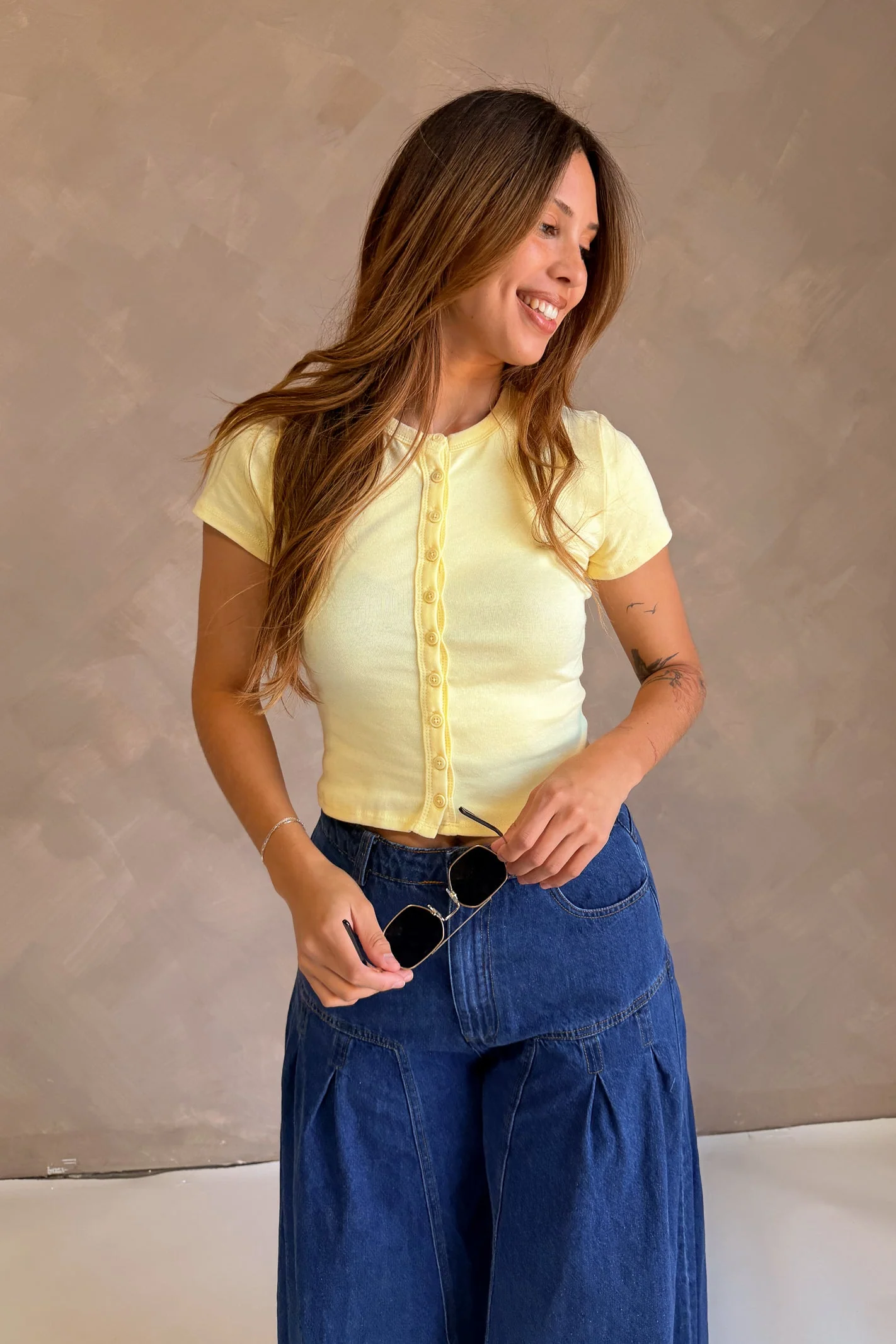 Rylee Pale Yellow Front Button-Up Top - Image 2