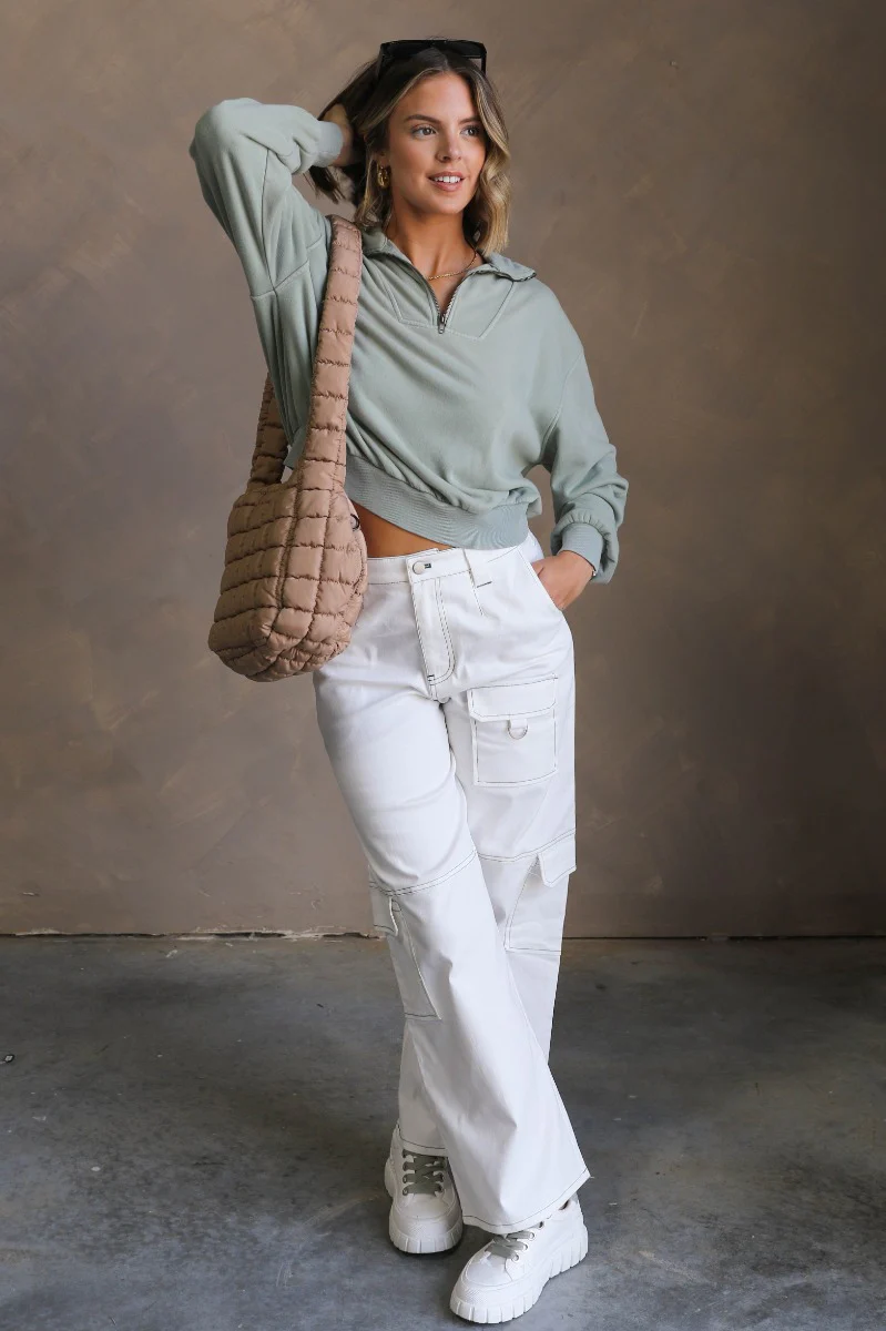 Rylee Sage Quarter Zip Up Sweatshirt