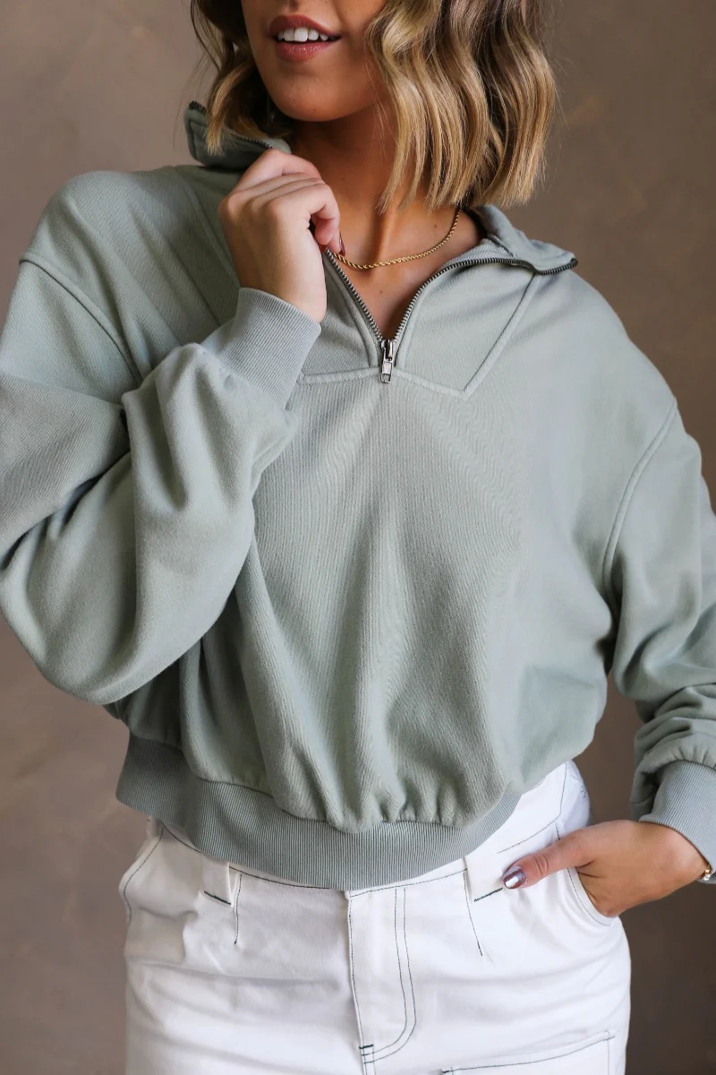 Rylee Sage Quarter Zip Up Sweatshirt - Image 2