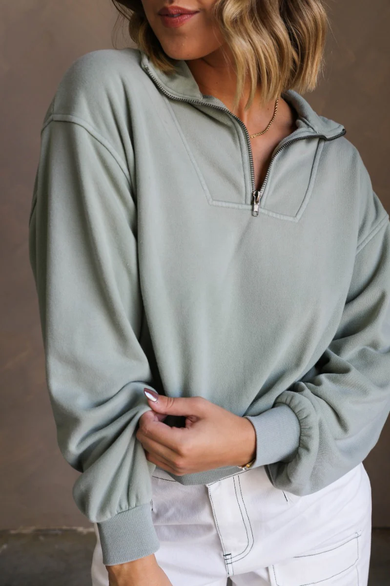 Rylee Sage Quarter Zip Up Sweatshirt - Image 3