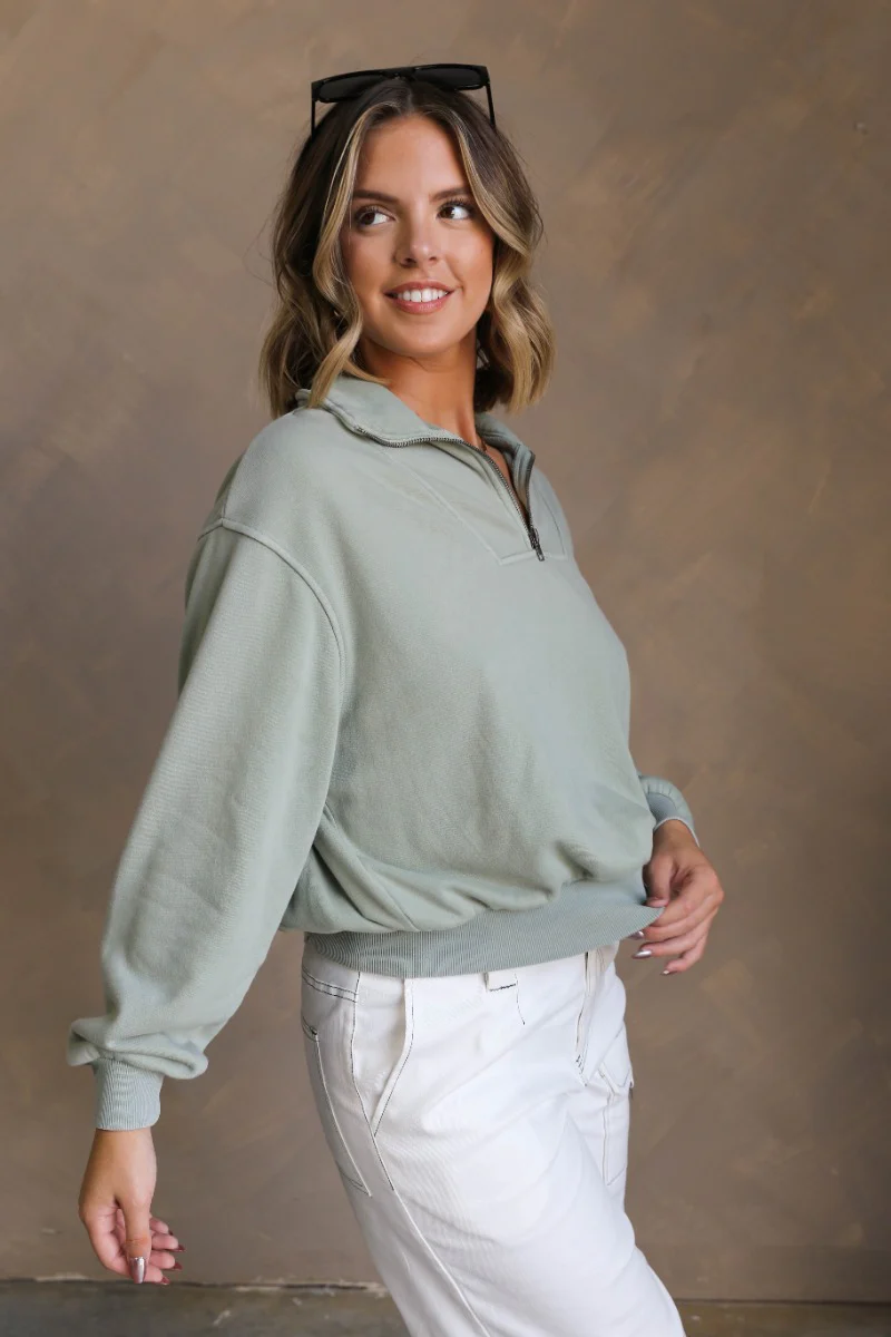 Rylee Sage Quarter Zip Up Sweatshirt - Image 4